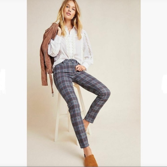 PAIGE Denim - PAIGE Plaid Slim Jeans in Blue and Gray size 25